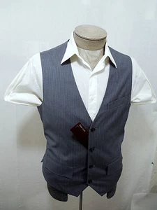 Perry Ellis Mens Coat Dress Vest L 42 Flap Pocket 4 Button Stripe Blue Gray $70 - Picture 1 of 9