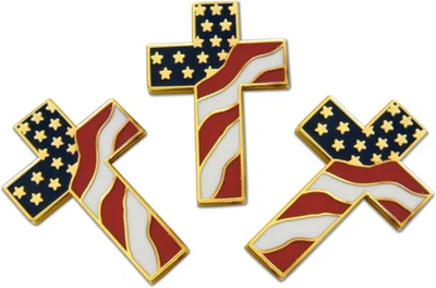 3-Piece Cross Patriotic American Flag Stars & Stripes Lapel Pin or Hat &...  Foto 1 de 4