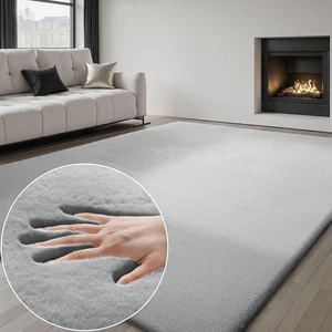 Kaninchenfell Teppich 160x230cm Hochflor Kuschelig Wohnzimmer Naturweiß Grau - Bild 1 von 49
