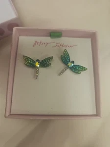 Betsey Johnson GARDEN GLAM grün und blau Pavé Libelle Ohrstecker mit GB - Bild 1 von 3