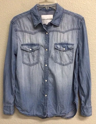 Camisa Lola River Para Mujer XS Denim Cambray Tencel Perla A Presión Súper Suave Occidental Foto 1 de 4