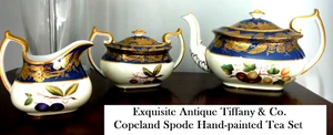 Antiguo juego de té Tiffany & Co. Copeland Spode, cobalto y oro con fruta, firmado usado en excelente estado - Imagen 1 de 20