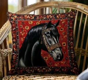 1 X Fundas de Cojín Caballo Negro Caballos Ecuestres Decorativos Cojines de Dispersión Rojo - Imagen 1 de 3