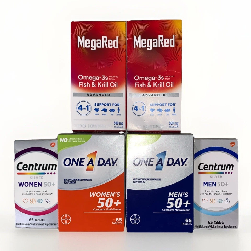 6 件 Bundle Centrum 男士/女士多种维生素多种矿物质补充剂,MegaRed,2026 — 第 1/4 张图片