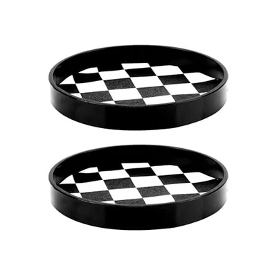 2件装方格杯垫用于饮料,黑白格子塑料圆形  — 第 1/4 张图片