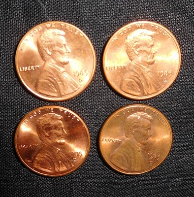 4 LOT 1985 D RPM D/D Misplaced Repunched Mint Mark ? Variety RED Lincoln Cent 1c - Image 1 of 4