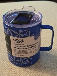 oggi; THERMOMUG; 14 oz; Stainless Steel; Vacuum Insulated Mug; Blue Petunia; NEW - Picture 1 of 3