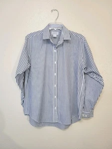 Lands’ End Women's Button Down Gray White Stripe Shirt Career Casual Top Sz 14 - Picture 1 of 14