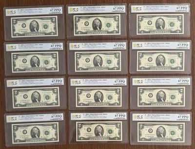 12 PIECE LOT $2 2003A FEDERAL RESERVE NOTES ATLANTA PCGS 67PPQ 1938-F CLOSE S/Ns - Image 1 of 2