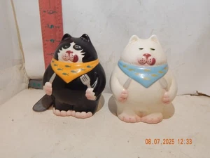 Clay Art fat cat salt & pepper shaker set-Made in Philippines - Picture 1 of 3