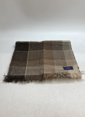 Vintage 80s Royal-Scot Japan Brown Tan Plaid Woven Acrylic Fringe Scarf - Image 1 of 3