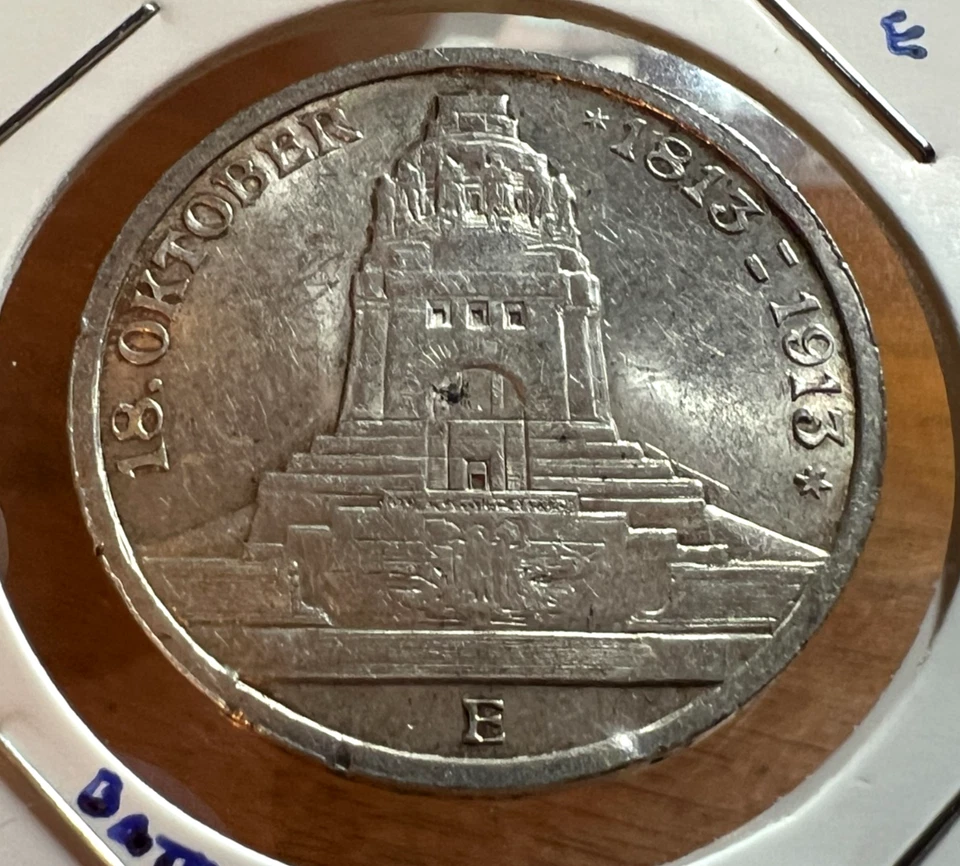 1913-E 德国萨克森银 3 标志稀有 — 第 1/2 张图片