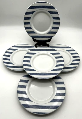 5 Christopher Stuart Capri Blue White Nautical Bread Appetizer Plate Saucers - Image 1 of 4