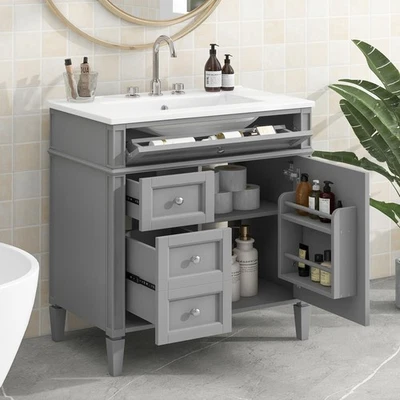 30'' Bathroom Vanity with Top Sink,Modern Bathroom Storage Cabinet with 2Drawers - Image 1 of 4