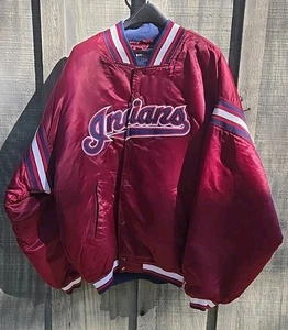 Giacca vintage Cleveland Indians Starter raso vino dugout uomo capo Wahoo MLB  - Foto 1 di 11