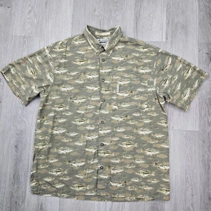 Vintage Columbia Shirt Large Green River Lodge Fish Bass Hawaiian Button Up - Picture 1 of 5