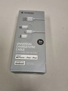 Goodmans 3 in 1 Universal Lade/Synchronkabel 3M MIFI APPLE GEPRÜFT NEU  - Bild 1 von 3