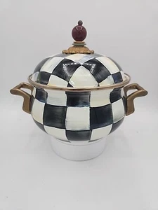 MacKenzie Childs Courtly Check 3-teiliger Emaille Schokoladen Käsefondue Topf - Bild 1 von 18