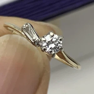 0.23TCW Round Cut & Baguette Diamond Wedding 14K Two tone Gold Ring - Picture 1 of 24