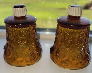 Set Of 2 Amber Pressed Flower of Mid Century Candle Holder Pegs - Picture 1 of 9