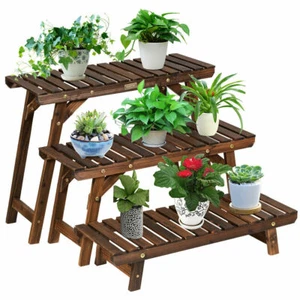 3 Tier Step Design Wood Plant Stand Corner Ladder Flower Pot Shelf Plant Bench - Picture 1 of 12