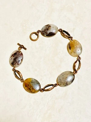 Earthy Rutilated Quartz Bracelet, Genuine Gemstone + Copper Chain - Image 1 of 4