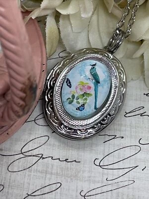 Collar Medallón Mariposa Azul Jay Plata Mamá Pájaro Colgante Boda Día de la Madre Foto 1 de 4