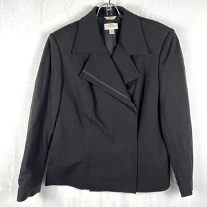 Talbots Black Italian Fabric Ponte Knit Moto Style Jacket Sz 16 Lined Viscose - Picture 1 of 10