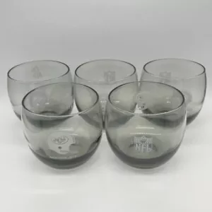 1970s Set of 5 Vintage New York Jets Smoked Glass Tumblers Rocks Glasses NFL NYJ - Picture 1 of 8
