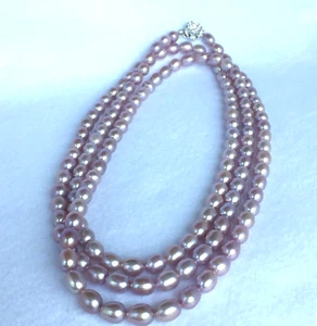 NEU Süßwasserperlen lange Halskette Lavendel Rosa Oval 47 Zoll Japan Mie Perle Org. - Bild 1 von 12