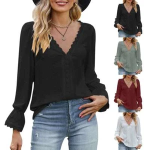 Women's Tops Tunic Tees Pullover T-Shirt Blouse Boho Summer Autumn Long Sleeve - Picture 1 of 16