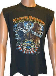 RARE 1990 Harley Davidson T-Shirt 3D Emblem American Legend Eagle Cutoff Large - Picture 1 of 7