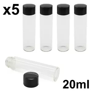 5 x 20ml Glass Vials - Anti-Leak Screw Cap - Sample Jar Borosilicate Tube Bottle - Picture 1 of 5