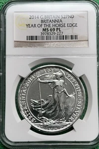 2014 Great Britain Silver Britannia. Year of the Horse. NGC MS69 PL. TOP POP. - Picture 1 of 9