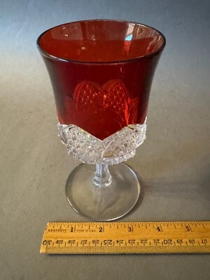 EAPG RUBY STAINED NON ETCHED BLANK ANTIQUE STEMMED WINE GLASS WATER GOBLET - Image 1 of 4