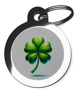 Pet ID tag Lucky Four Leaf Clover 32mm or 24mm tag personalised - Picture 1 of 2