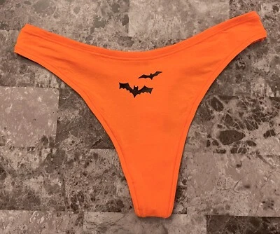 NUEVO SIN ETIQUETAS BRAGAS TANGA VICTORIA'S SECRET ROSA NARANJA NEGRO MURCIÉLAGO HALLOWEEN Foto 1 de 3