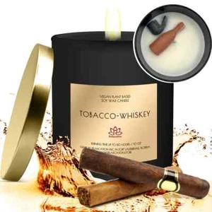 1 Tobacco Whiskey Soy Wax Candle in Glass Jar – Clean Burn up to 80 hours – 10oz - Picture 1 of 10