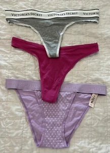 Victoria's Secret Logo Thong Panties LOT OF 3 SMALL NWT New - Picture 1 of 2