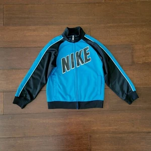 Nike Boys Blue & Black Colorblock Spellout Zip-Up Athletic Track Jacket Size 6 - Picture 1 of 7