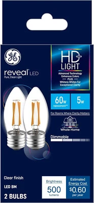 4 bulbs GE Reveal LED Light Bulb BC Candelabra Clear Dimmable 5W 60W Replacement - Image 1 of 3