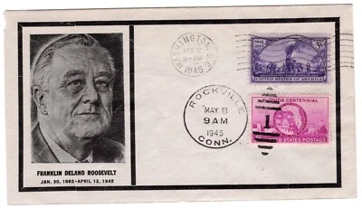 Fidelity Franklin D. Roosevelt 1945 Día de la Muerte Cubierta 1945 con V-E Day Rockville Foto 1 de 2