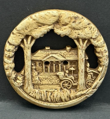 Antique Vintage SCARCE Extra-Large Burwood HOUSE, CARRIAGE & TREES Button (S31) - Image 1 of 4