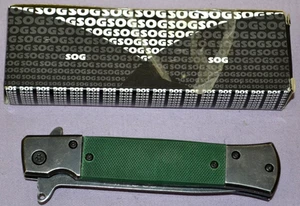 SOG Flash Tanto Black 440 Stahl Klinge grün G10 Griff Flipper Klappmesser - Bild 1 von 10