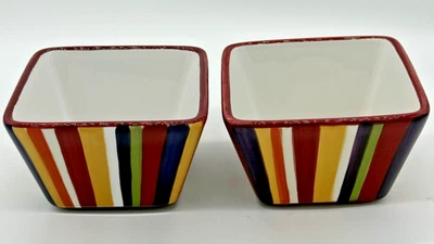 Pampered Chef Simple Additions Set of 2 Square Striped Bowls - Image 1 of 4
