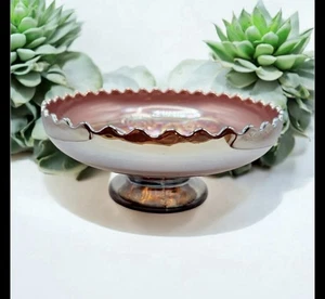 VINTAGE DUGAN DOUBLE STEM ROSE FOOTED CARNIVAL GLASS BOWL - 8" DUGAN FOOTED BOWL - Picture 1 of 11