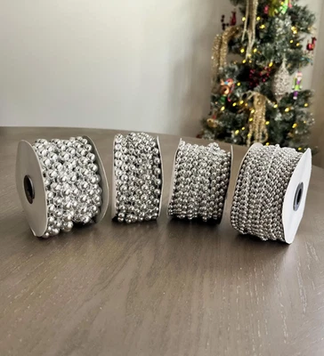 Silver Faux Pearl Plastic BEADS on a String Garland ROLL Choose Size - Image 1 of 2