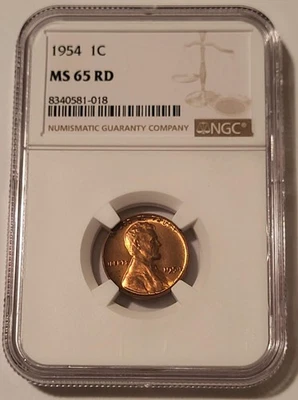 1954 Lincoln Wheat Cent MS65 RED NGC Light Patina - Image 1 of 2