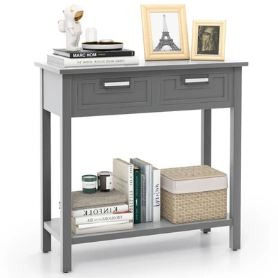Accent Console Table Entryway Sofa Foyer Table Storage Shelf W/2 Drawers Gray - Image 1 of 4
