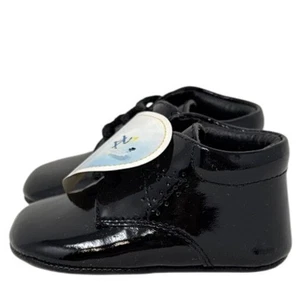 Zapatos de bebé Heavenly Fashion Suelas negros talla 15 charol encaje nuevos con etiqueta - Imagen 1 de 6